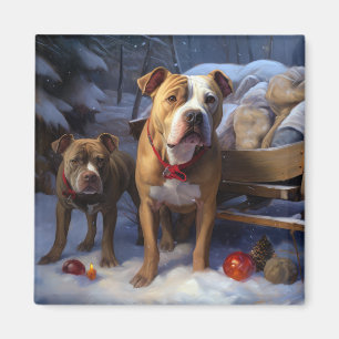 Pitbull Snowy Sleigh Kerst Decor Magneet