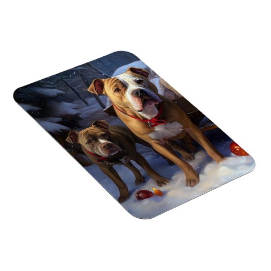 Pitbull Snowy Sleigh Kerst Decor Magneet (Rechterzijde)