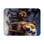 Pitbull Snowy Sleigh Kerst Decor Magneet (Horizontaal)