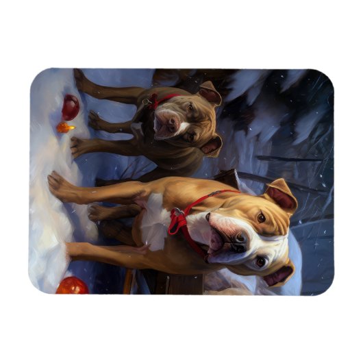 Pitbull Snowy Sleigh Kerst Decor Magneet (Horizontaal)