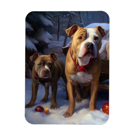 Pitbull Snowy Sleigh Kerst Decor Magneet (Verticaal)