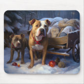 Pitbull Snowy Sleigh Kerst Decor Muismat (Voorkant)