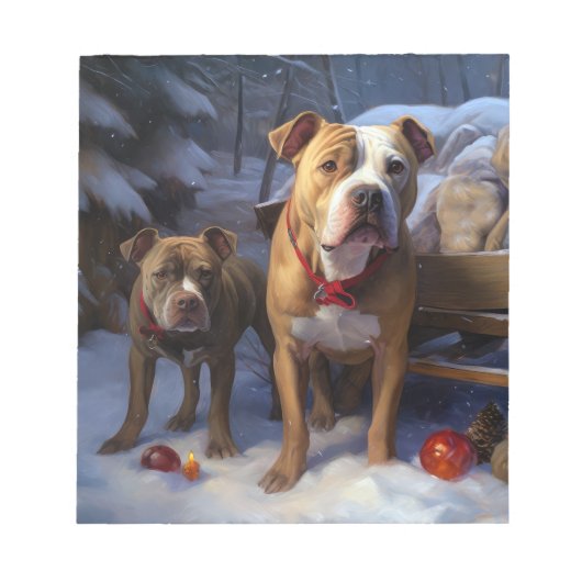 Pitbull Snowy Sleigh Kerst Decor Notitieblok (Voorkant)