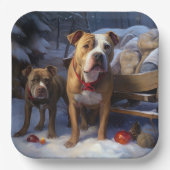 Pitbull Snowy Sleigh Kerst Decor Papieren Bordje (Voorkant)