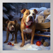 Pitbull Snowy Sleigh Kerst Decor Poster (Voorkant)
