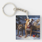 Pitbull Snowy Sleigh Kerst Decor Sleutelhanger (Voorkant)