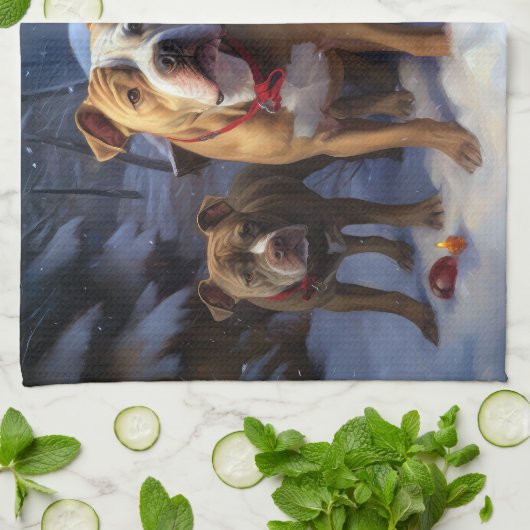 Pitbull Snowy Sleigh Kerst Decor Theedoek (Gevouwen)