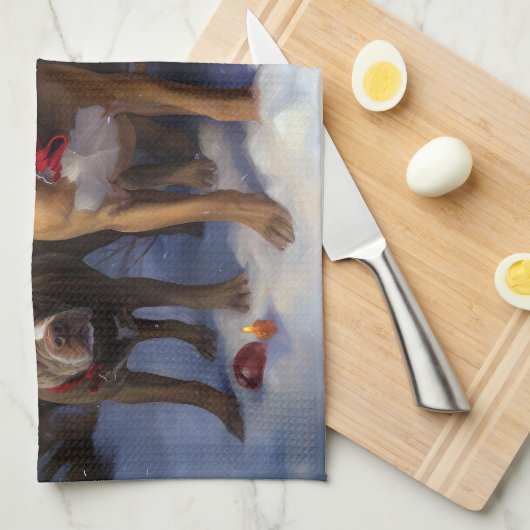 Pitbull Snowy Sleigh Kerst Decor Theedoek (Quarter Fold)