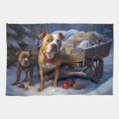 Pitbull Snowy Sleigh Kerst Decor Theedoek (Horizontaal)