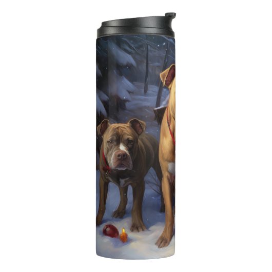 Pitbull Snowy Sleigh Kerst Decor Thermosbeker (Gedraaid links)