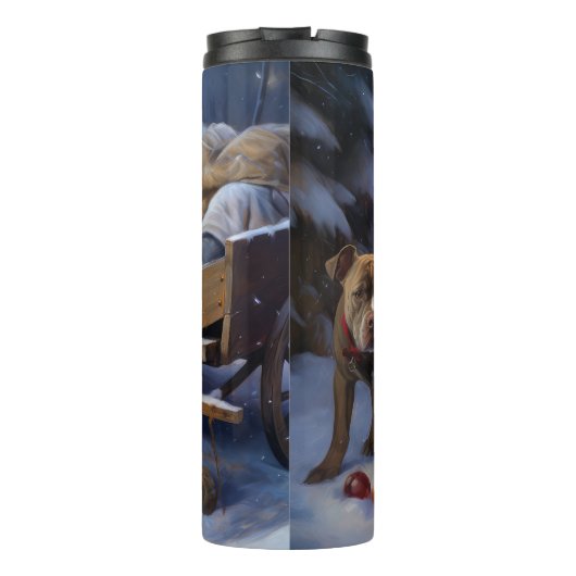 Pitbull Snowy Sleigh Kerst Decor Thermosbeker (Achterkant)
