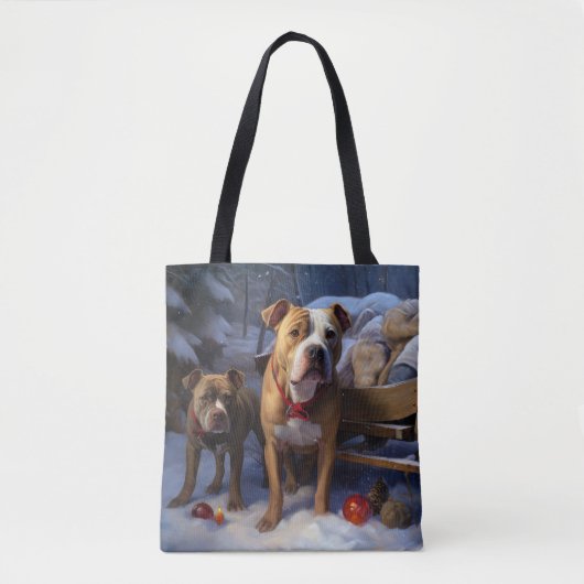 Pitbull Snowy Sleigh Kerst Decor Tote Bag (Voorkant)