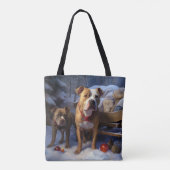 Pitbull Snowy Sleigh Kerst Decor Tote Bag (Achterkant)