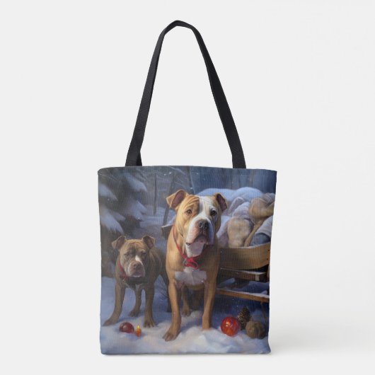 Pitbull Snowy Sleigh Kerst Decor Tote Bag (Achterkant)