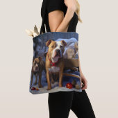 Pitbull Snowy Sleigh Kerst Decor Tote Bag (Dichtbij)