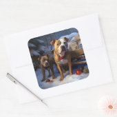 Pitbull Snowy Sleigh Kerst Decor Vierkante Sticker (Envelop)