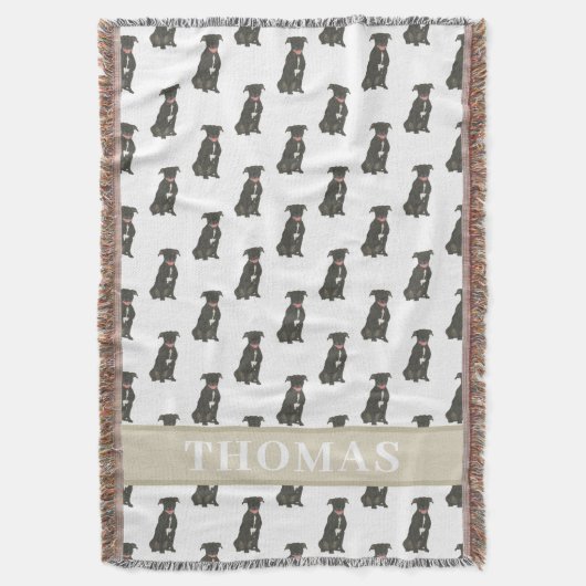 Pitbull Staffy (Zwart) Blauw & Wit Deken (Voorkant Verticaal)