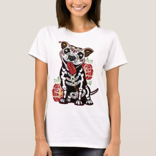 Pitbull Sugar Skull for Women Mannen Pitbull Mam P T-shirt