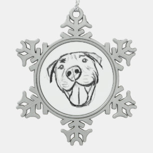pitbull tekening eenvoudig hondenliefhebbers zwart tin sneeuwvlok ornament