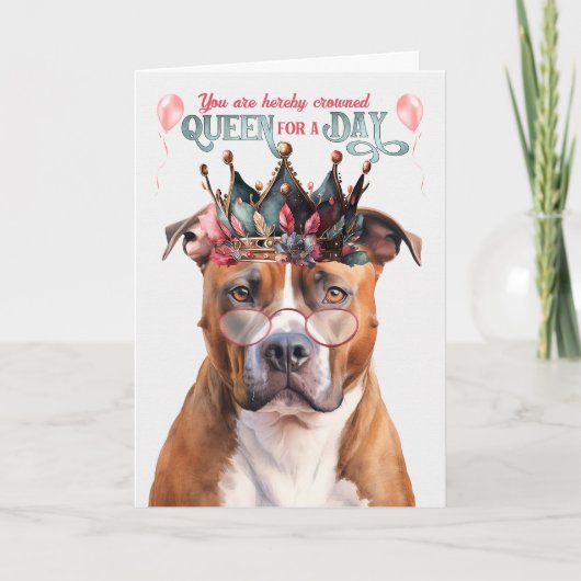 Pitbull Terrier Dog Queen voor een dag grappige ve Kaart (Voorkant)