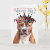 Pitbull Terrier Dog Queen voor een dag grappige ve Kaart (Gele Bloem)