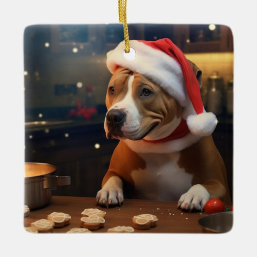 Pitbull Terrier Kerstkoekjes Feestelijke vakantie Keramisch Ornament (Voorkant)