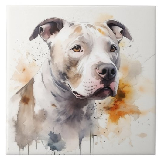 Pitbull Terrier Waterverf Dog Art Tegeltje (Voorkant)