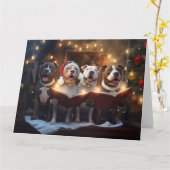 Pitbull Terriers Kerst Carolers Fun Holiday Kaart (Gele Bloem)