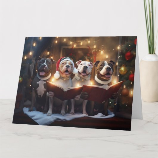 Pitbull Terriers Kerst Carolers Fun Holiday Kaart (Voorkant)