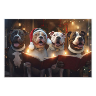 Pitbull Terriers Kerst Caroling Vakantie Foto Afdruk