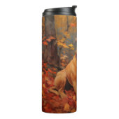 Pitbull tussen herfstbladeren zorgt voor inspirati thermosbeker (Gedraaid links)