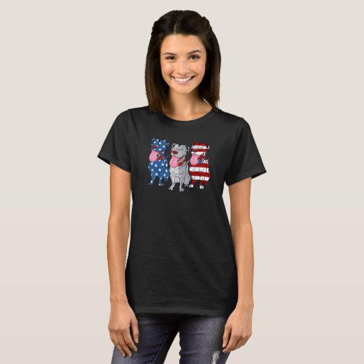 Pitbull US Flag Zonnebril Juli 4 Amerikaanse Pitbu T-shirt (Voorkant volledig)