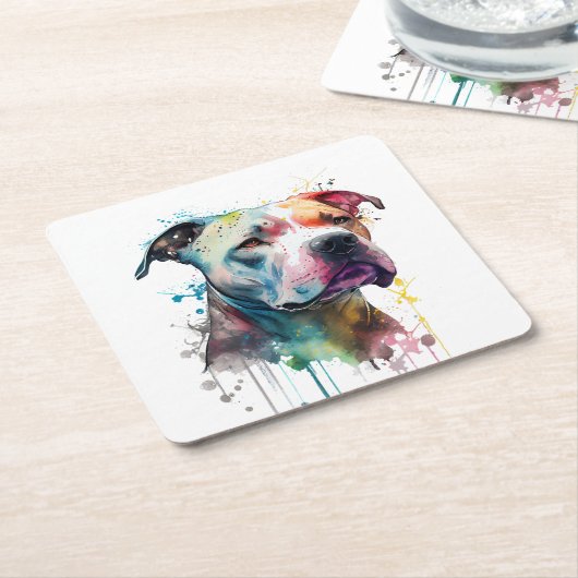  Pitbull vibrante: un toque de vida Kartonnen Onderzetters (Schuin)