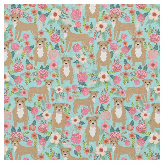 Pitbull vintage florals munt stof (Close Up)