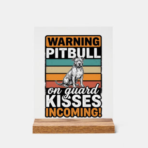 Pitbull Waarschuwing Kusjes Komend Vintage Hond De Acryl Bord