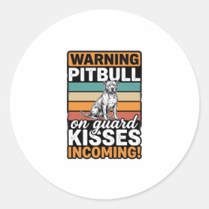 Pitbull Waarschuwing Kusjes Komend Vintage Hond De Ronde Sticker