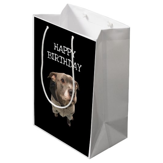 Pitbull Wearing Hoodie Gift Bag Medium Cadeauzakje (Achterkant Gekanteld)