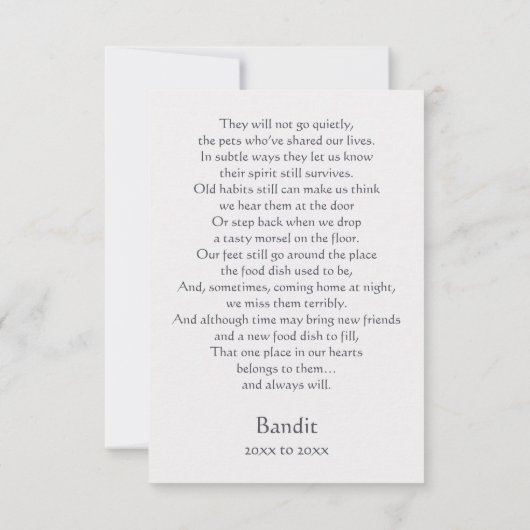 Pitbull White Memorial Gedicht Aangepaste Naam Sym Bedankkaart (Achterkant)