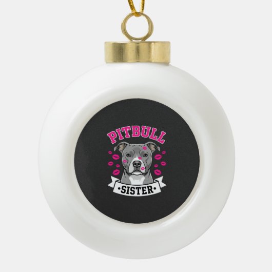 Pitbull Zus Hond Liefhebber Vector Design Keramische Bal Ornament (Voorkant)
