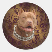 Pitbullebruin tattoo ronde sticker (Voorkant)