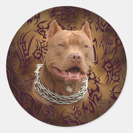 Pitbullebruin tattoo ronde sticker (Voorkant)