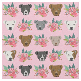 Pitbullegezichten roze floralen stof