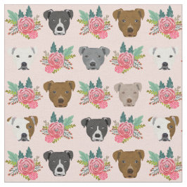 Pitbullegezichten roze floralen stof