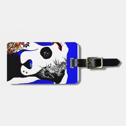 Pitbullehond met tattoos en piercings bagagelabel (Voorkant horizontaal)