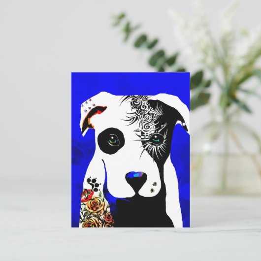 Pitbullehond met tattoos en piercings briefkaart (Staand voorkant)