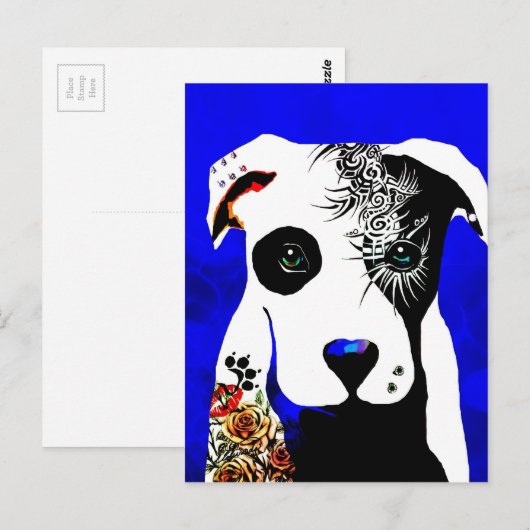 Pitbullehond met tattoos en piercings briefkaart (Voorkant / Achterkant)
