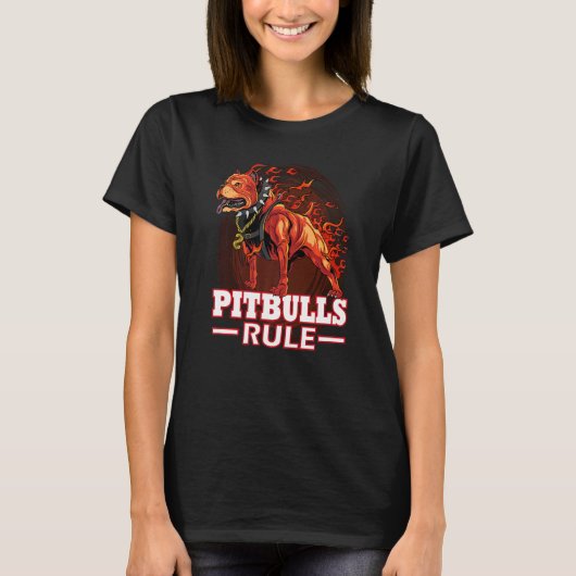 Pitbulls Rule Hell Fire Pitbull Dog T-shirt (Voorkant)