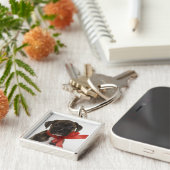 Pitbulppupil met rood lintje sleutelhanger (Zijkant)