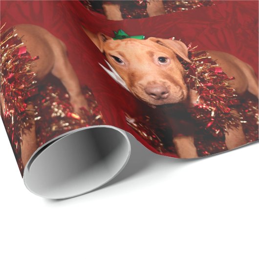 Pitbulppuppy Kerstmis Cadeaupapier (Rol Hoek)