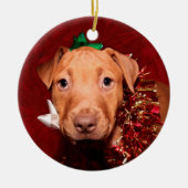Pitbulppuppy Kerstmis Keramisch Ornament (Voorkant)